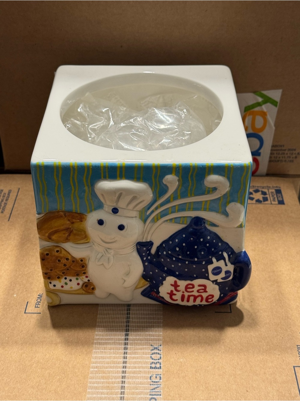Vintage The Pillsbury Doughboy ceramic cookie jar canister TEA  TIME